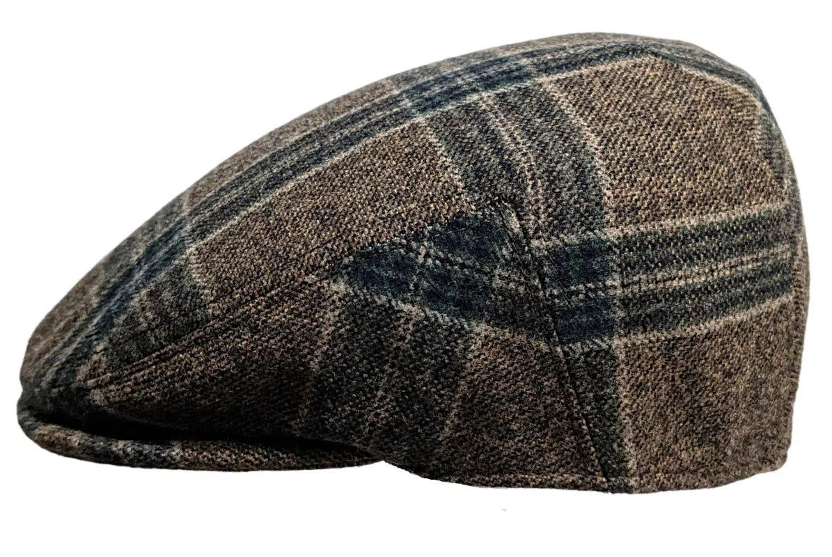 Cappellificio Biellese Virgin Wool Tan/Grey Plaid check flat cap