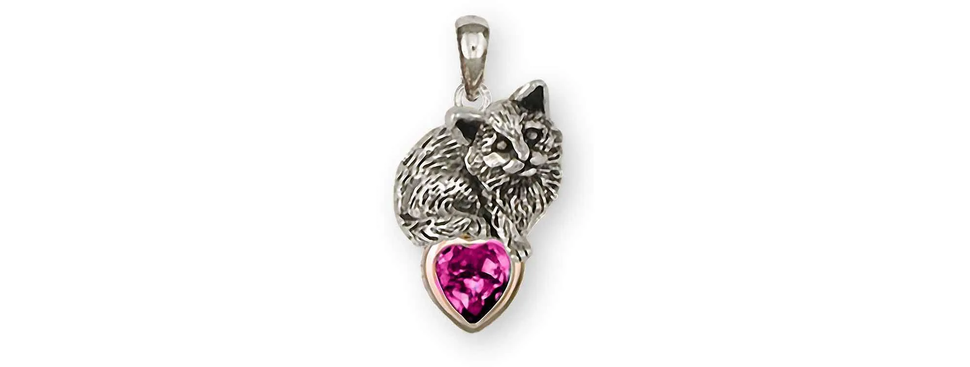 Cat Jewelry Silver And 14k Gold Handmade Cat Pendant  MN4-SP