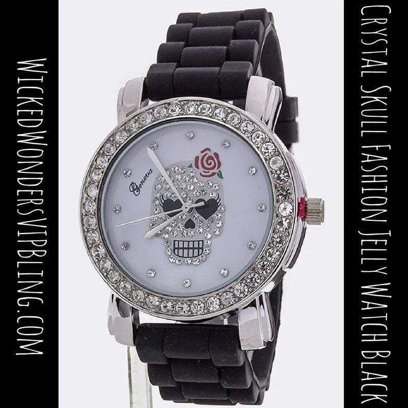 Crystal Skull Fashion Jelly Watch Black