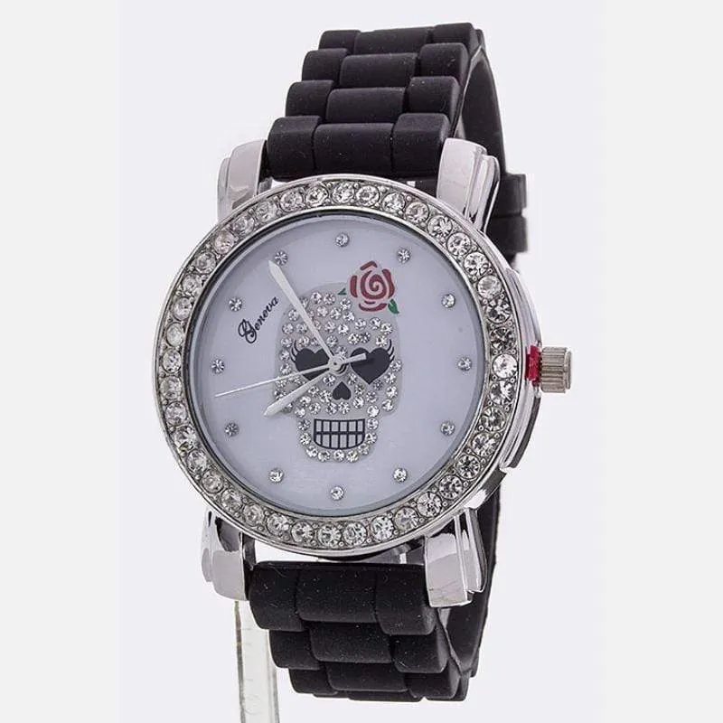 Crystal Skull Fashion Jelly Watch Black