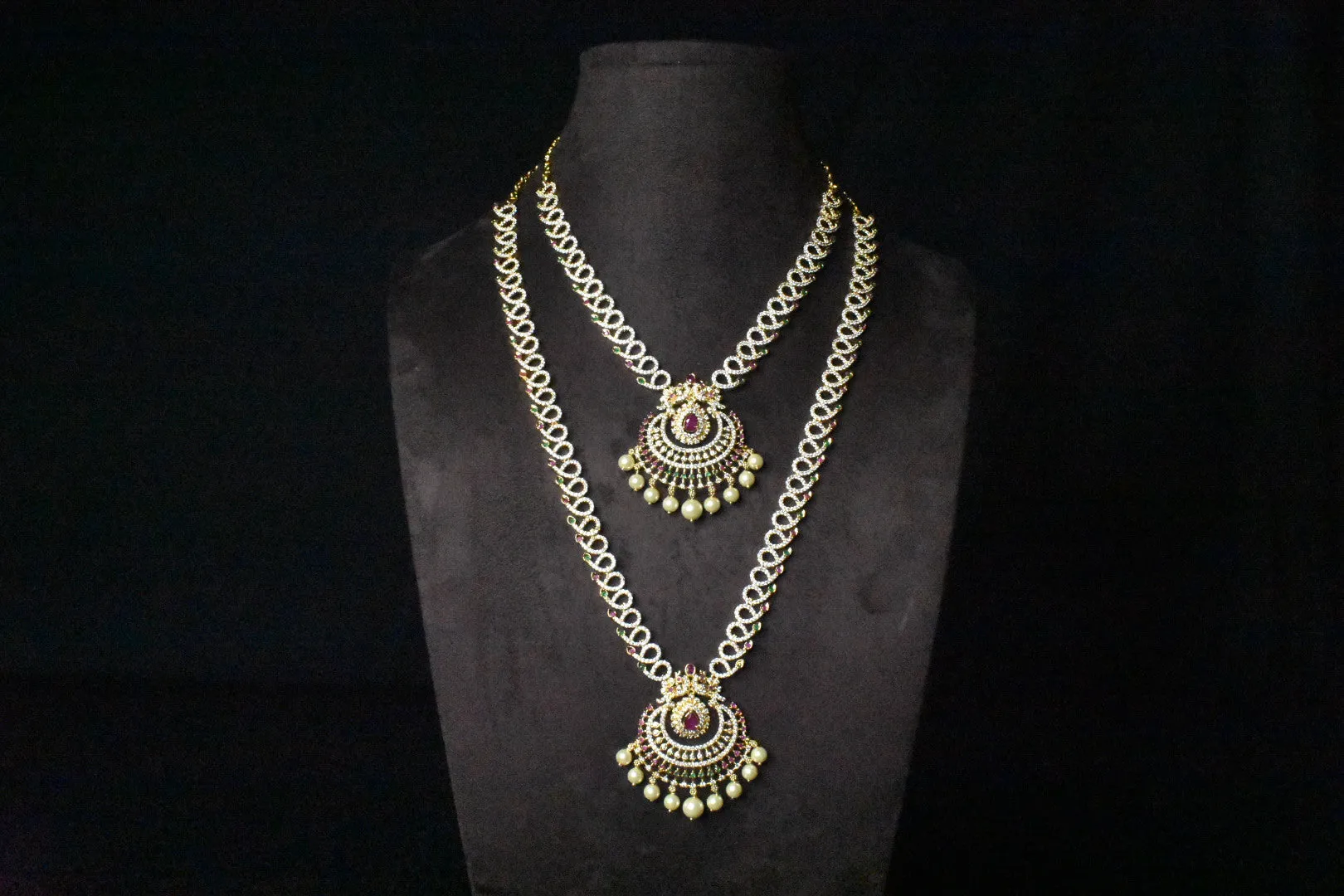 Cz Traditional Bridal Combo Necklace Set