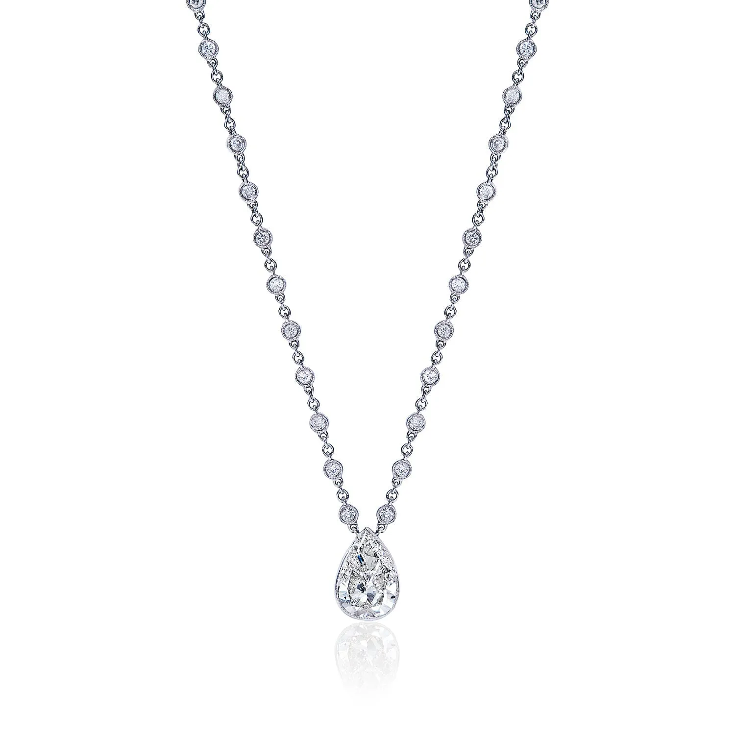 Dani 7 Carat Pear Shape Diamond Pendant on Diamond By the Yard Necklace in 18K White Gold By Mike Nekta