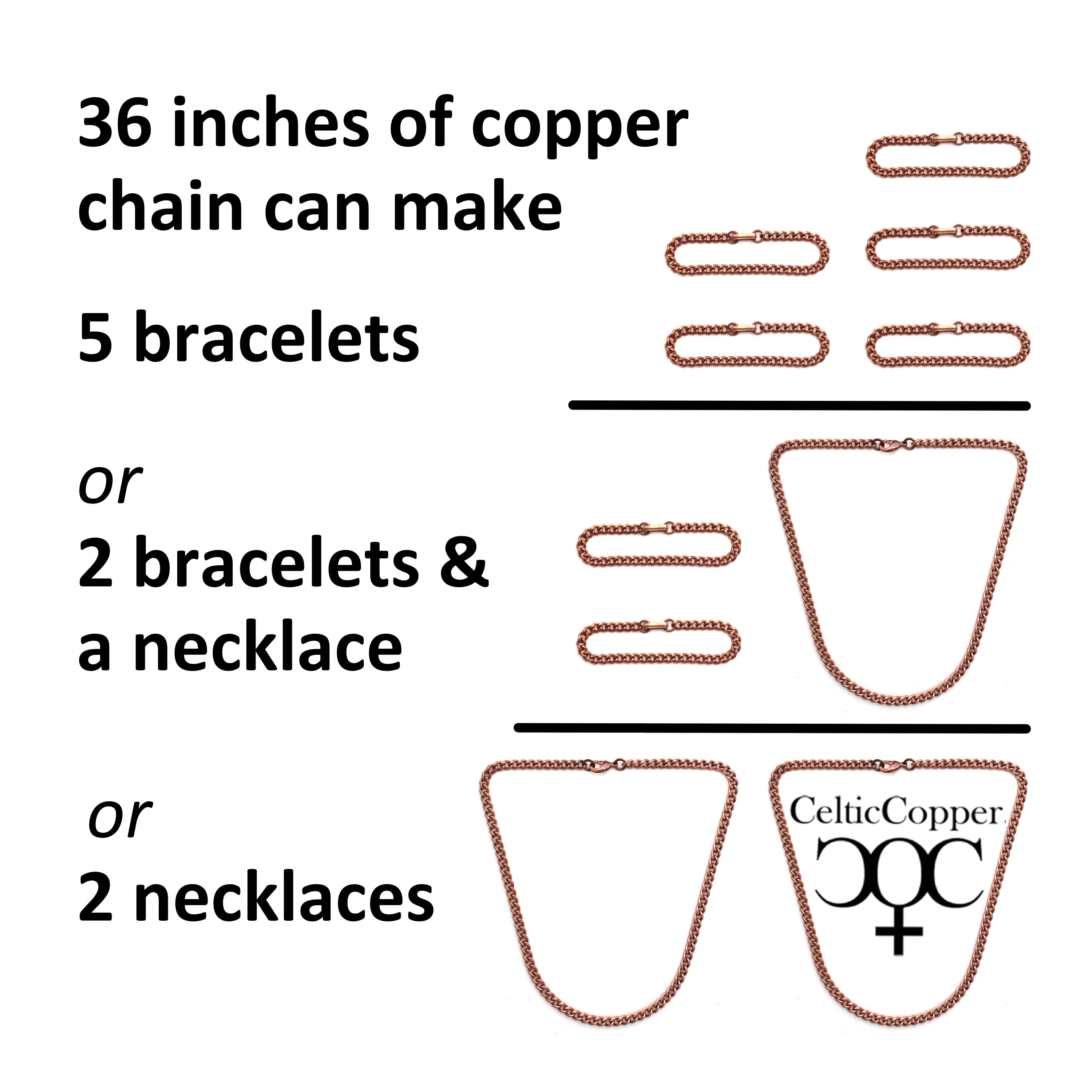 DIY Copper Jewelry Chain Making Kit / 36” Bulk 16mm Solid Copper Curb Chain with Rings and Clasps