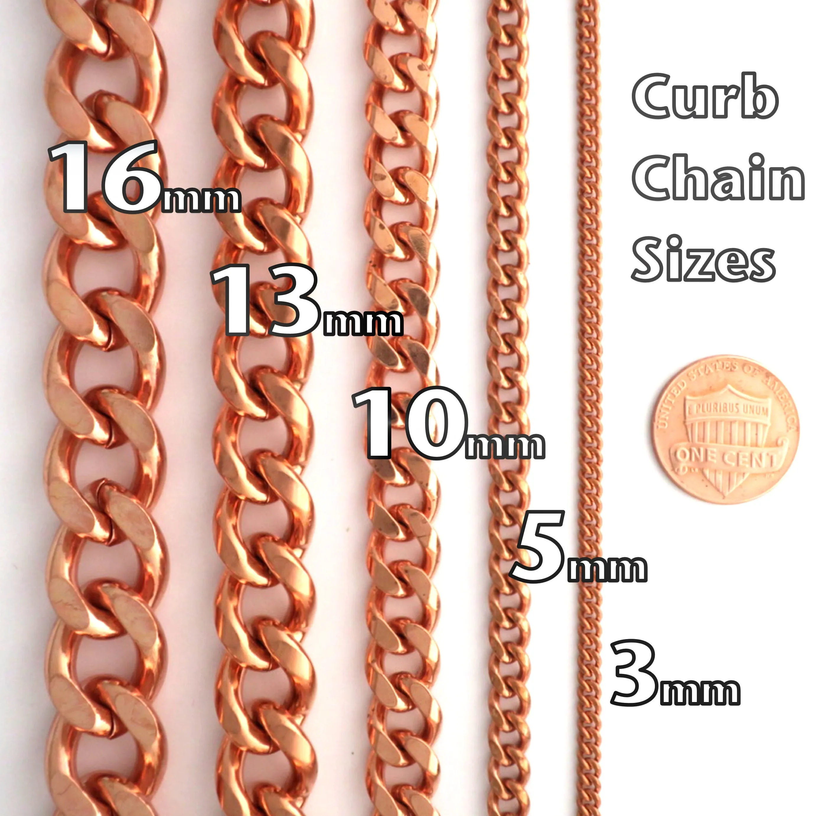 DIY Copper Jewelry Chain Making Kit / 36” Bulk 16mm Solid Copper Curb Chain with Rings and Clasps