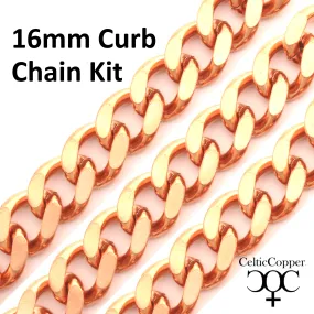 DIY Copper Jewelry Chain Making Kit / 36” Bulk 16mm Solid Copper Curb Chain with Rings and Clasps