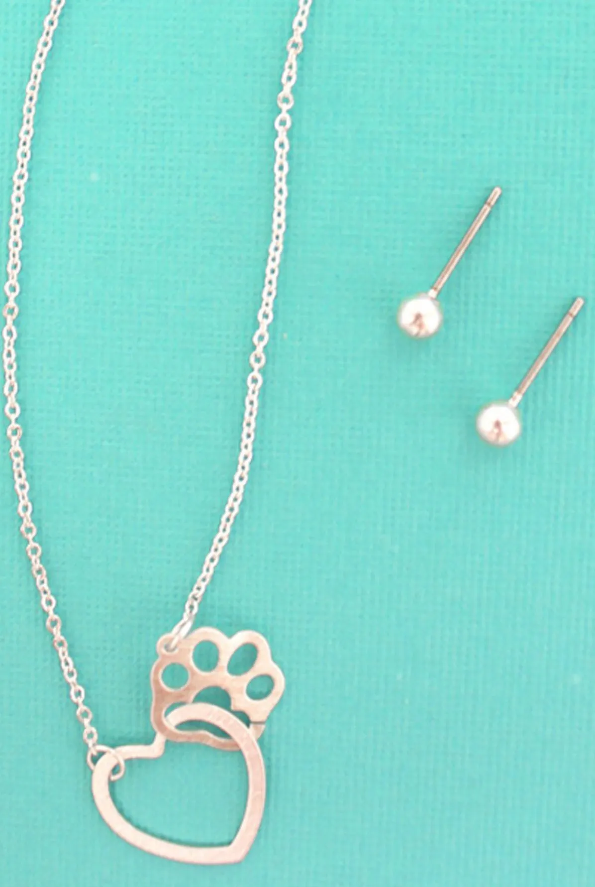 Dog Heart Paw Dog Mom Necklace & Earrings Set