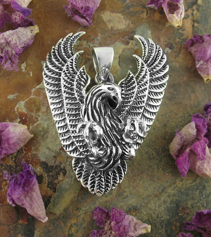 Dramatic Eagle Pendant With Talons and Unfurled Wings