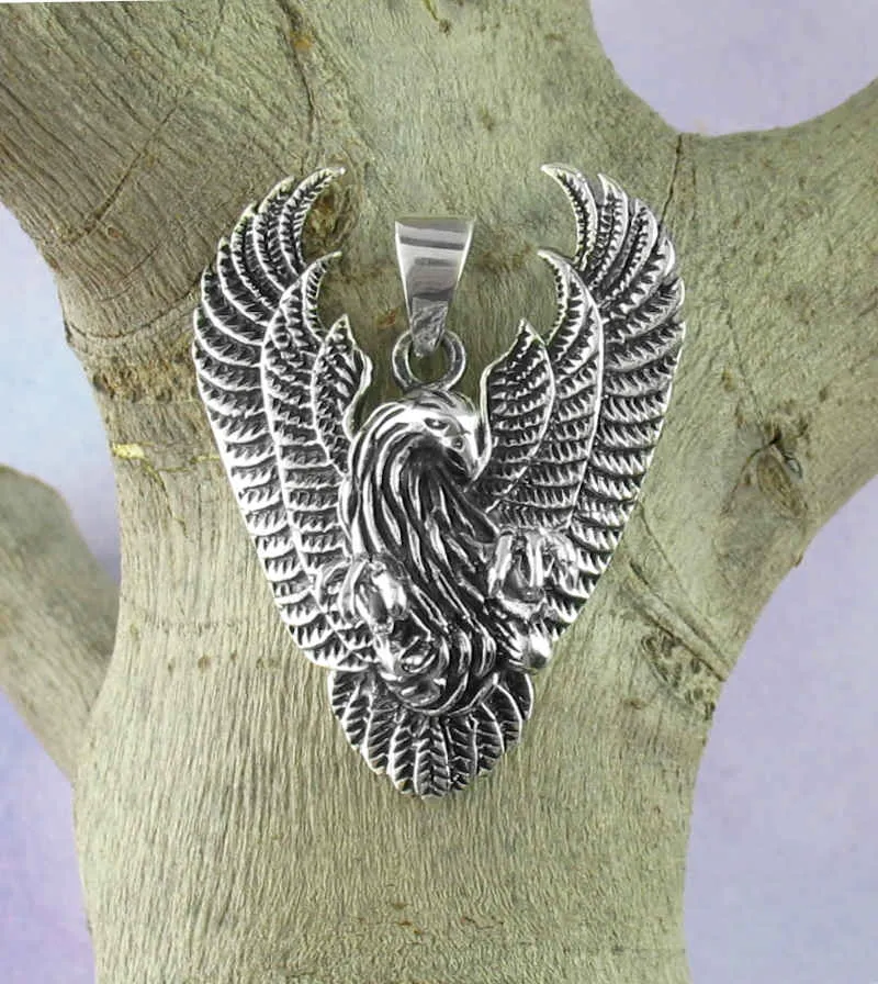 Dramatic Eagle Pendant With Talons and Unfurled Wings