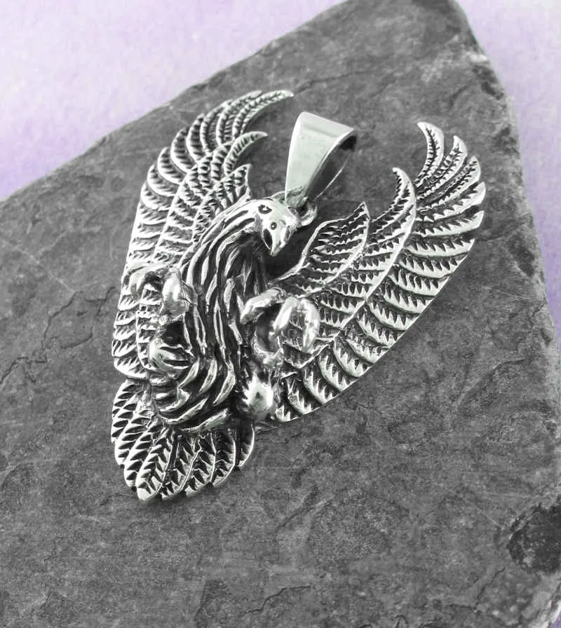 Dramatic Eagle Pendant With Talons and Unfurled Wings