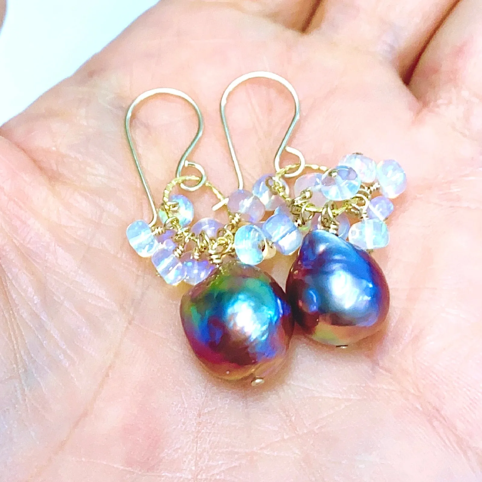 Earrings Kira - lavender Edison pearl & Ethiopian opal ( E583)