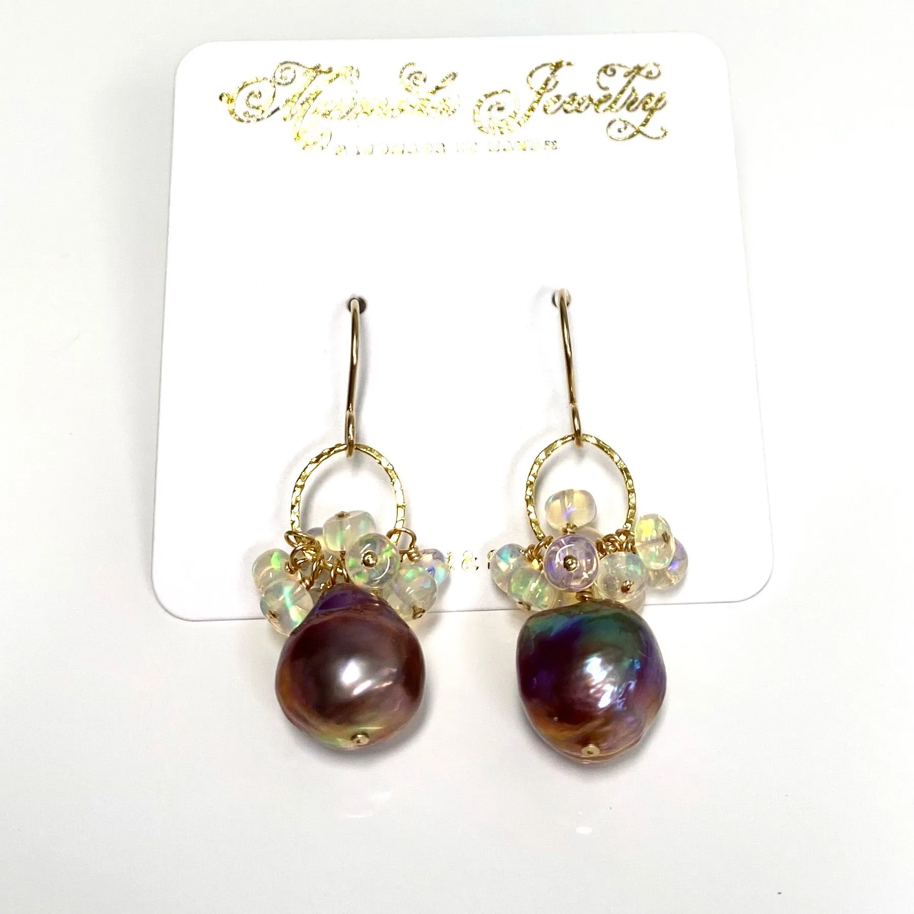 Earrings Kira - lavender Edison pearl & Ethiopian opal ( E583)