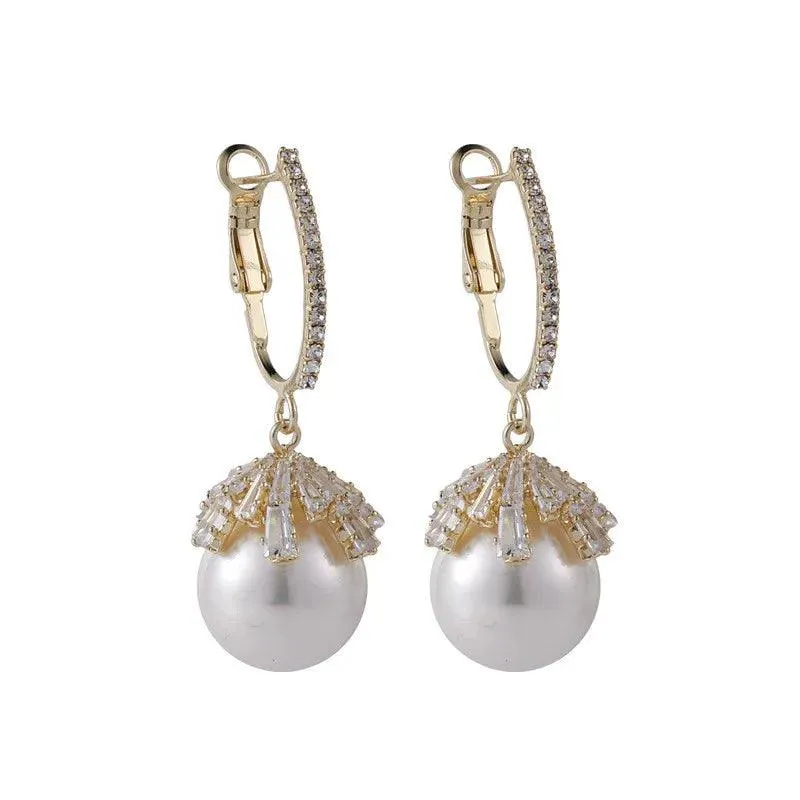 ECJ888 Charm Jewelry - S925 Zircon Crystal Pearl Earrings