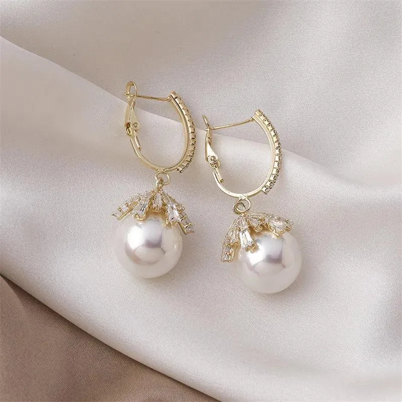 ECJ888 Charm Jewelry - S925 Zircon Crystal Pearl Earrings