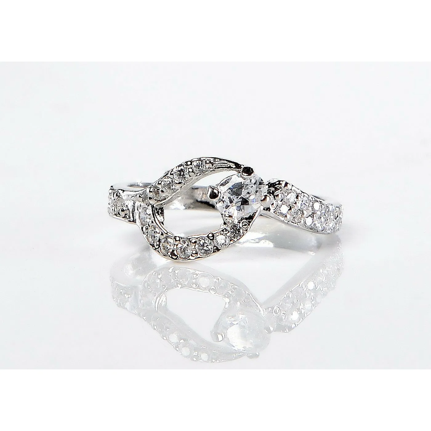 Elegant Curved White Zircon Studded Ring (925 Sterling Silver)