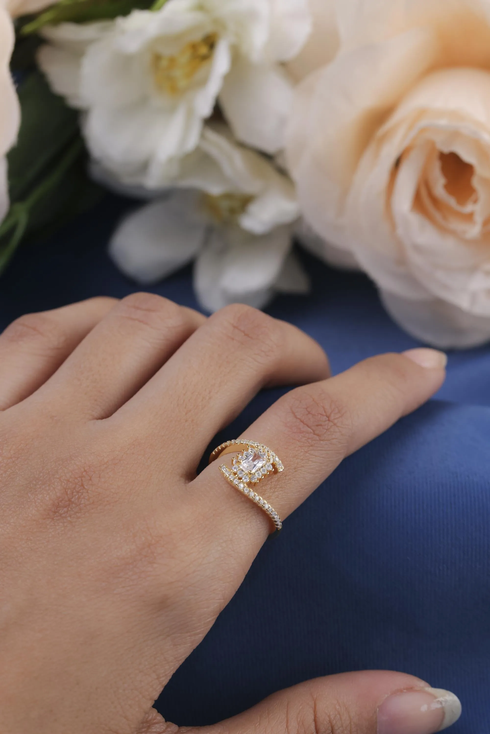 Emerald Cut Moissanite Engagement Ring, Twisted Ring Set