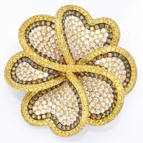 Estate 18K Yellow Gold 6.5 TCW Diamond Clover Flower Pendant