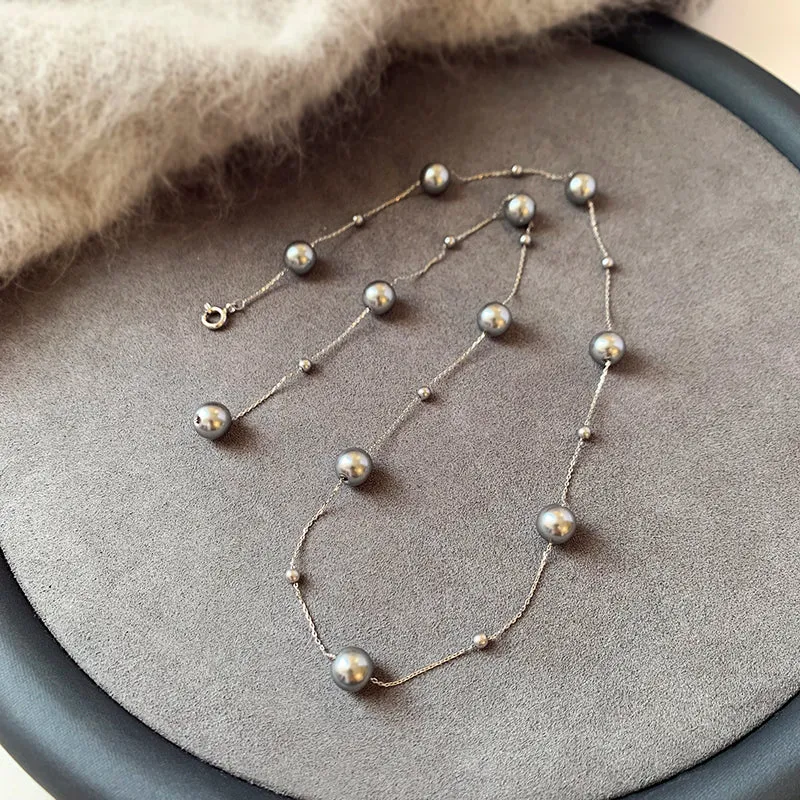 Ethereal Pearl Cascade,Transformative Silver Gray Necklace-i7bags