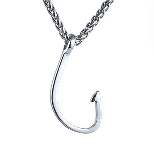 Fish Hook Stainless steel Pendant Necklace, with 24" Link Chain