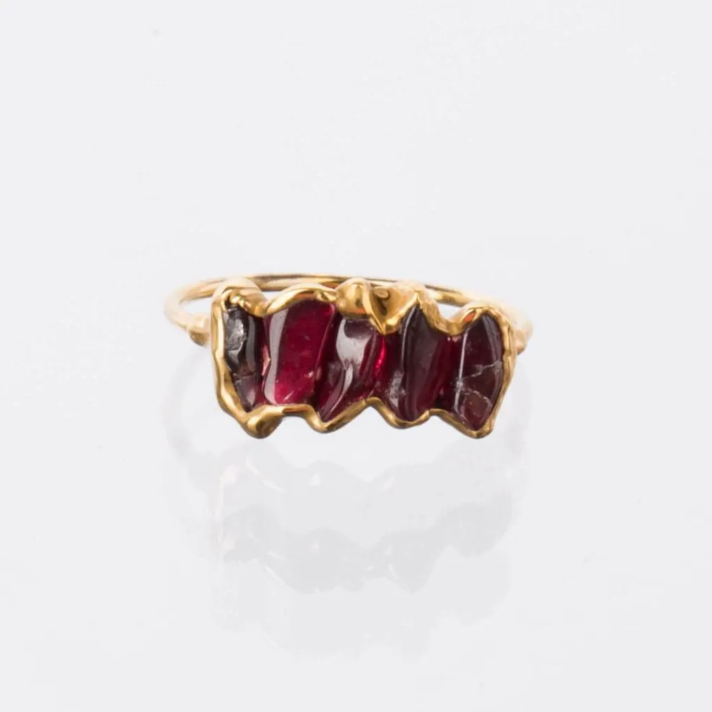 Five Stone Raw Garnet Ring