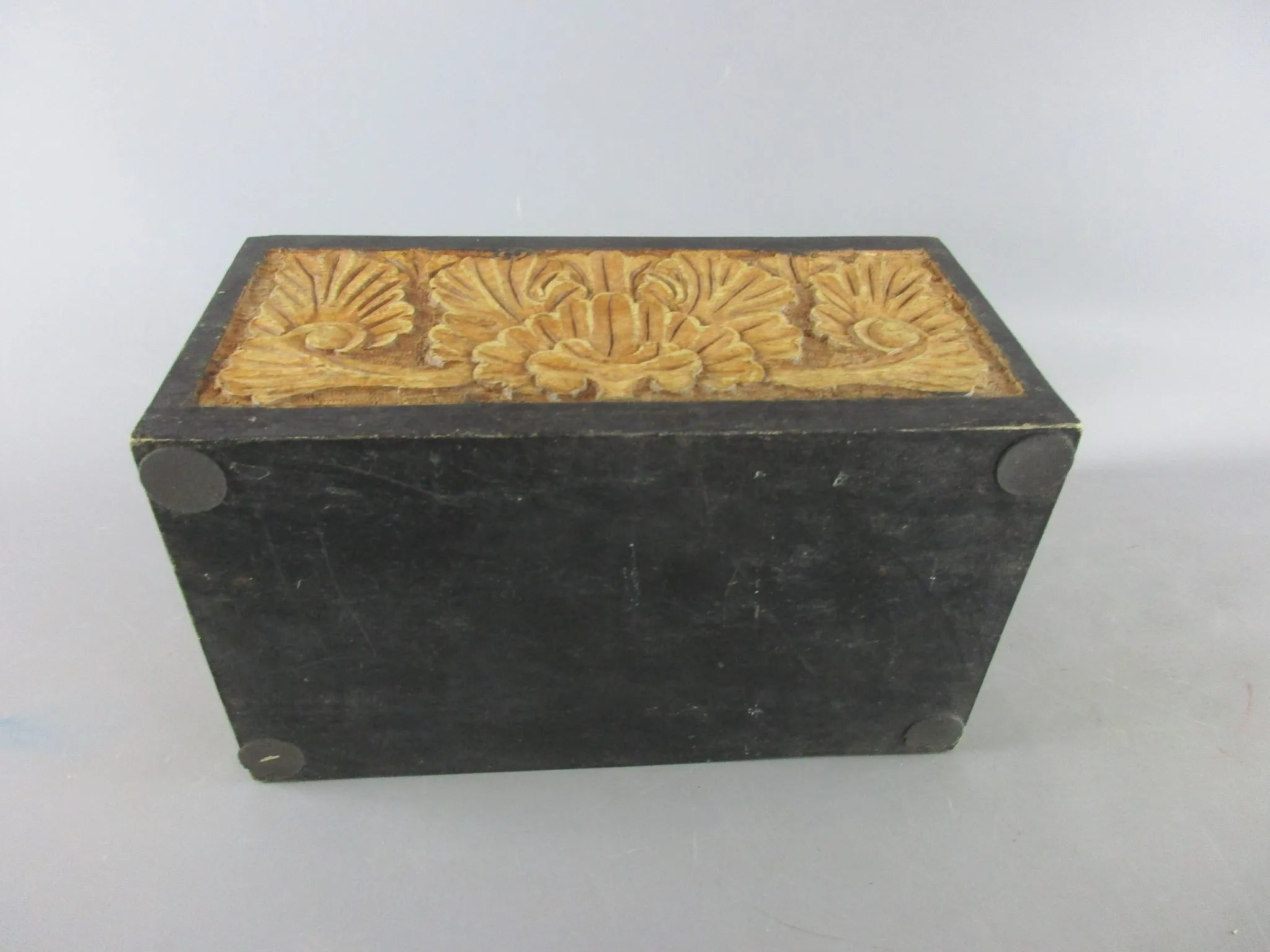 Floral Hand Carved Wooden Storage Caddy Vintage c1970