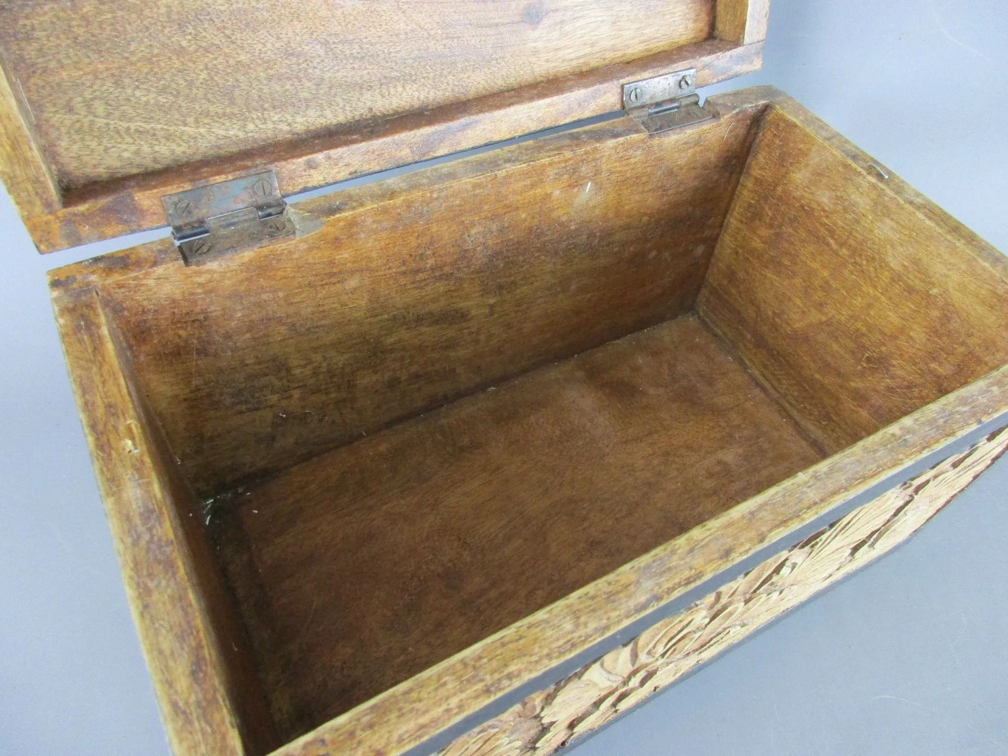 Floral Hand Carved Wooden Storage Caddy Vintage c1970