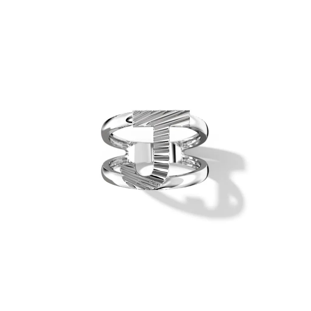 Fluted Silver Split Letter Shank Rings