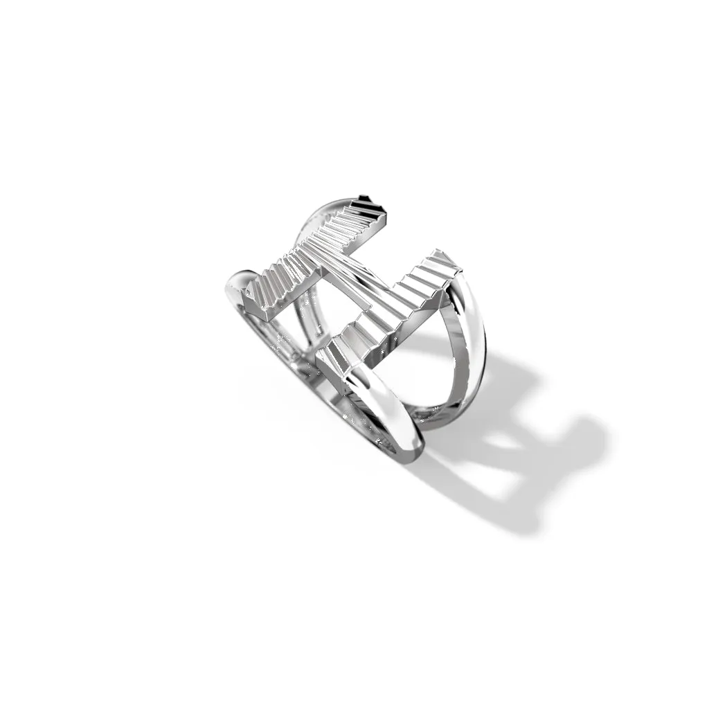 Fluted Silver Split Letter Shank Rings