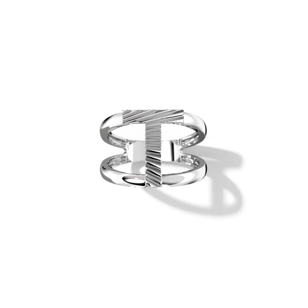 Fluted Silver Split Letter Shank Rings