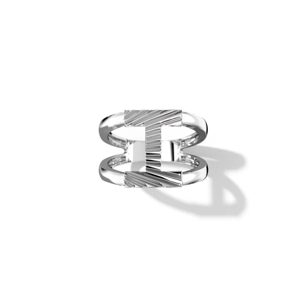 Fluted Silver Split Letter Shank Rings