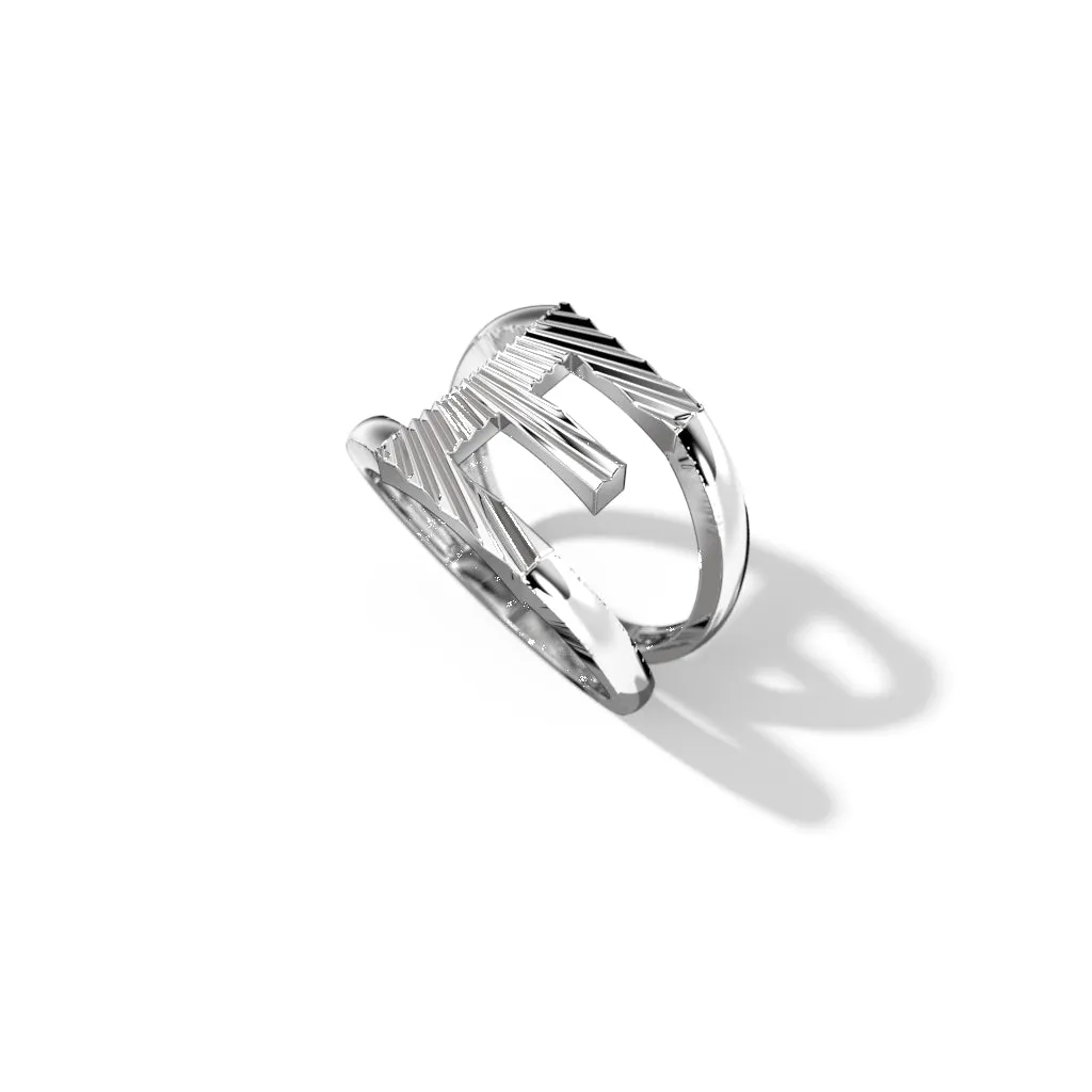 Fluted Silver Split Letter Shank Rings