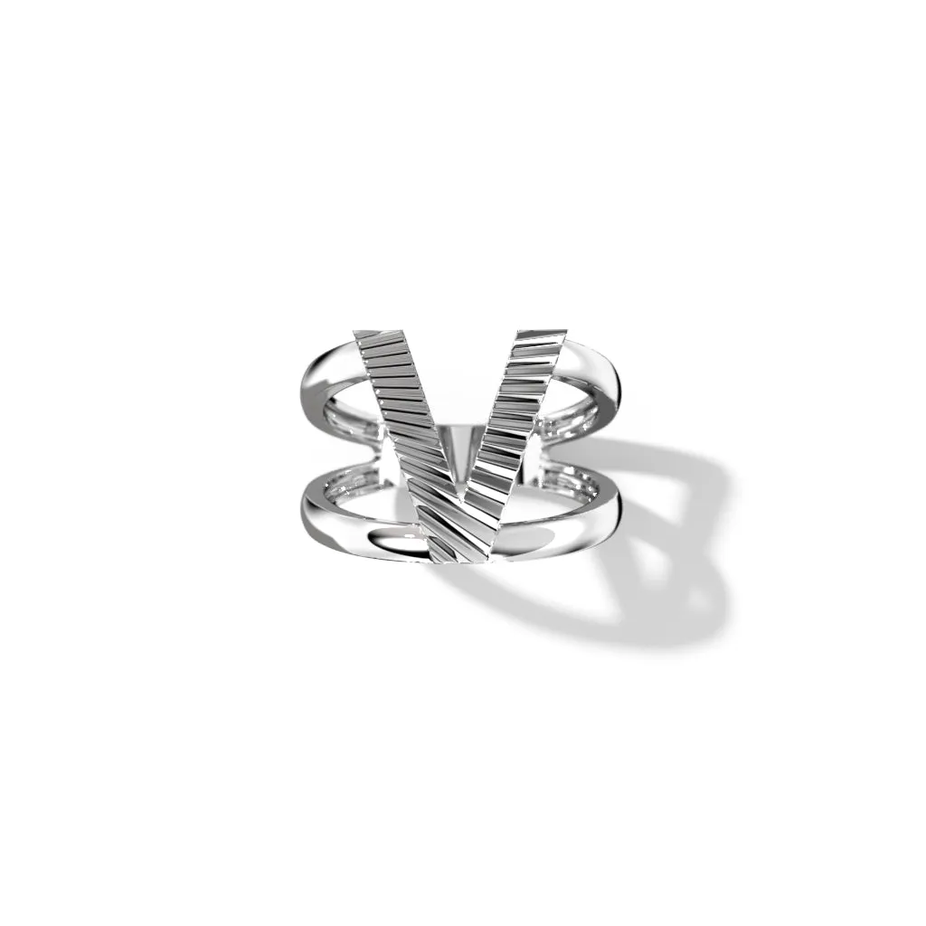 Fluted Silver Split Letter Shank Rings