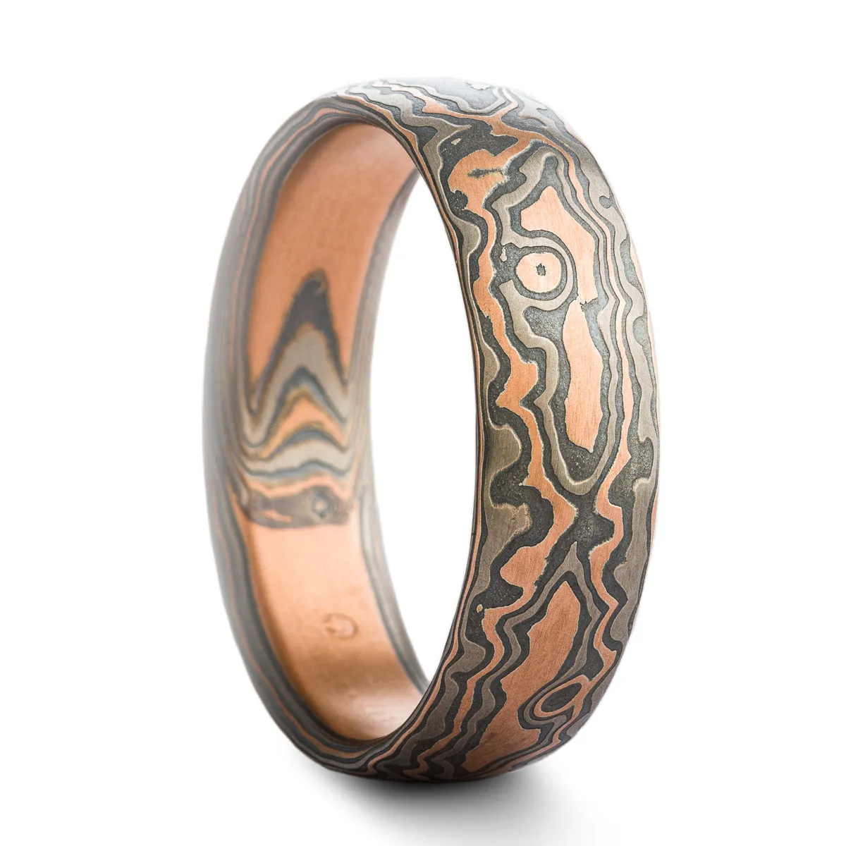 Forest Mokume Gane Ring or Wedding Band in Embers Palette and Woodgrain Pattern SHIPS TODAY