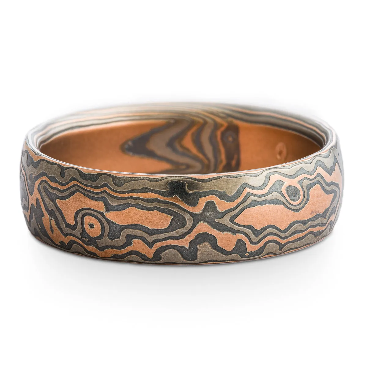 Forest Mokume Gane Ring or Wedding Band in Embers Palette and Woodgrain Pattern SHIPS TODAY