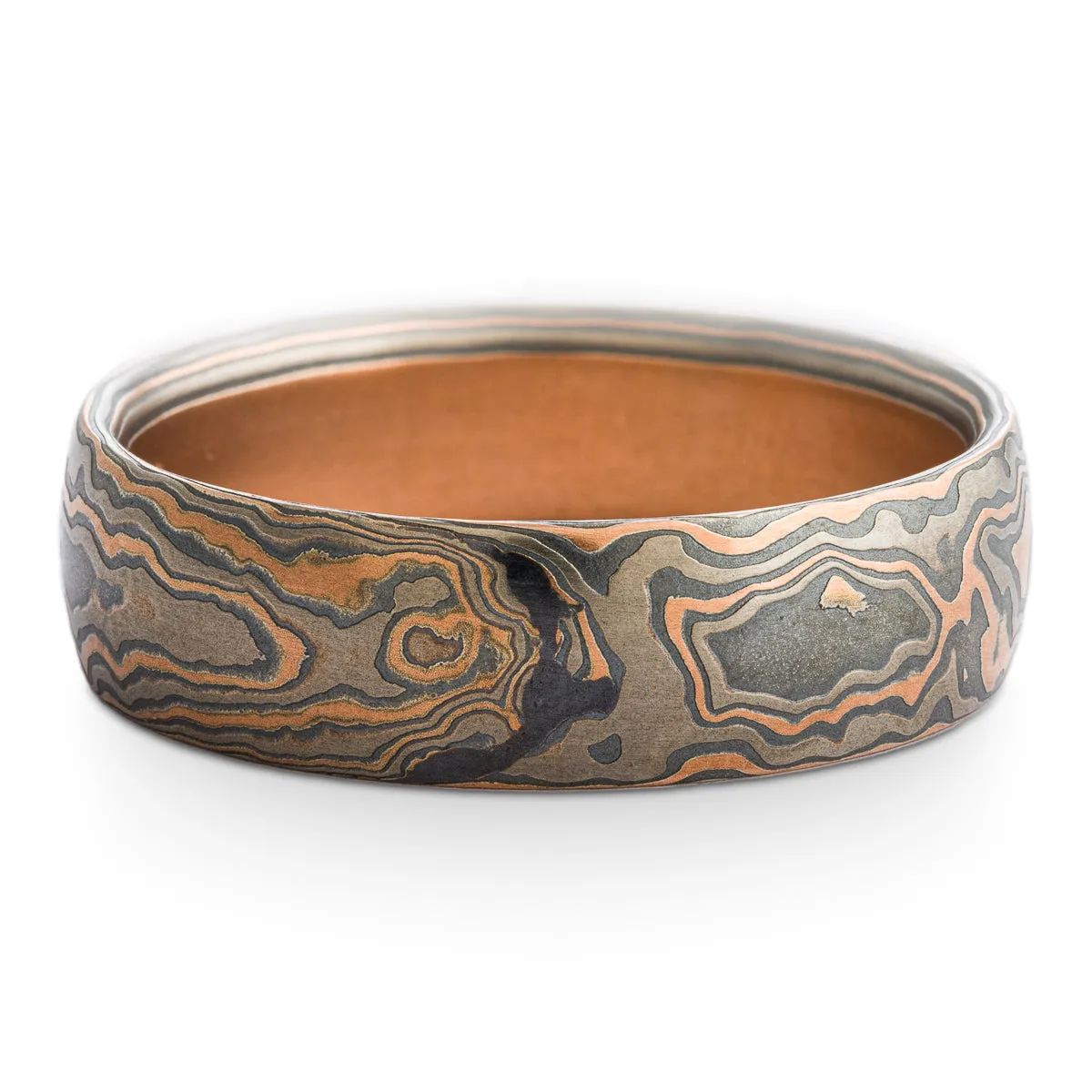 Forest Mokume Gane Ring or Wedding Band in Embers Palette and Woodgrain Pattern SHIPS TODAY