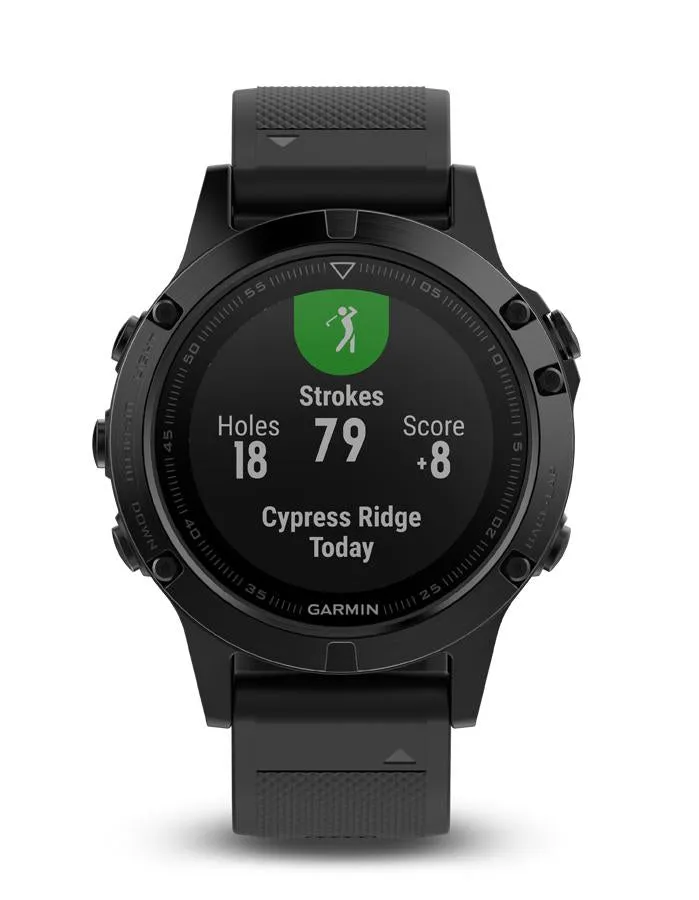 Garmin Fenix 5 Sapphire Multisport Watch - Black - Black Silicone Band - Wi-Fi