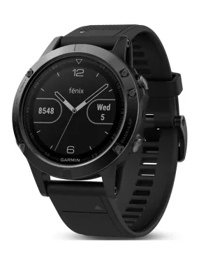 Garmin Fenix 5 Sapphire Multisport Watch - Black - Black Silicone Band - Wi-Fi