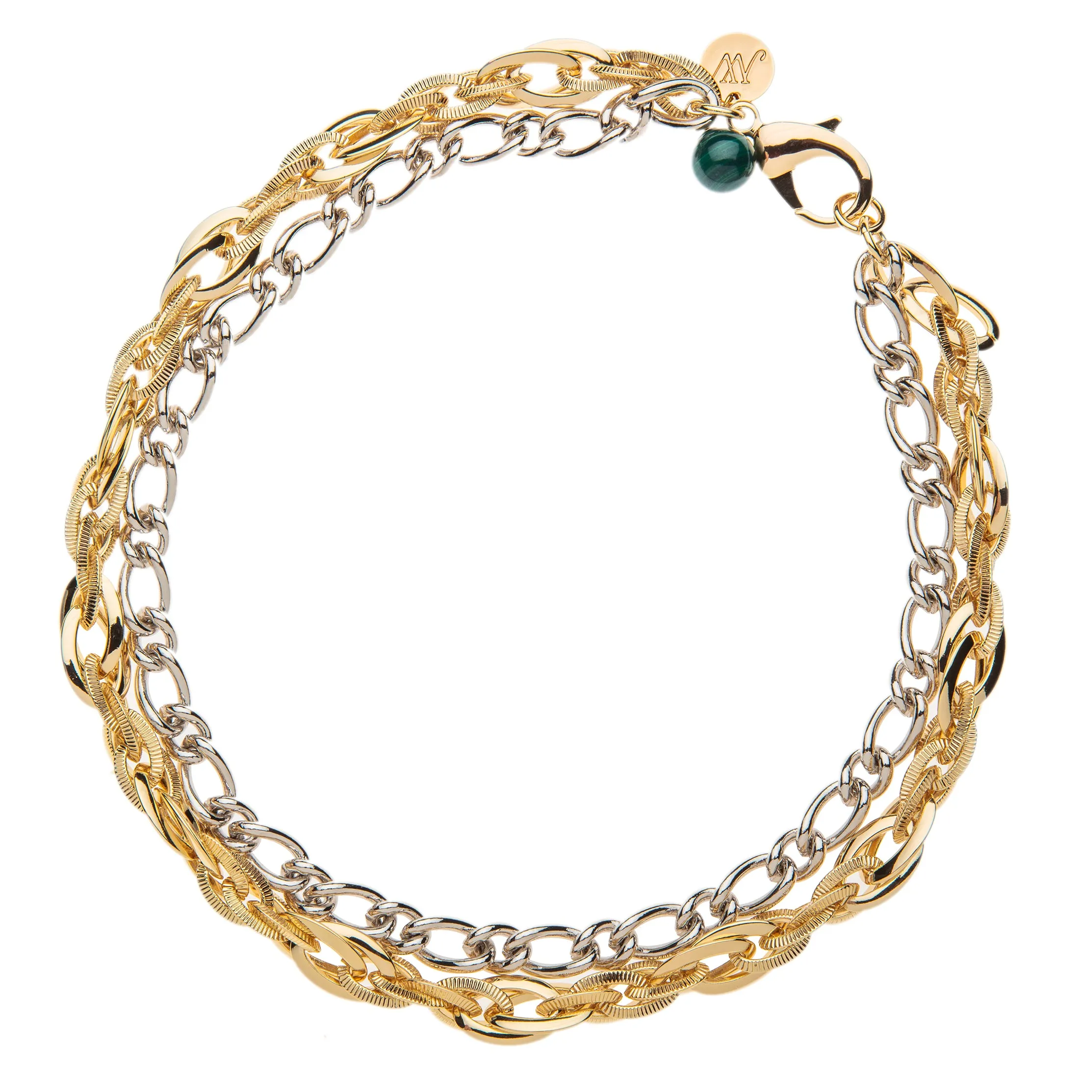 Gilver Double Layer Chain with Malachite Bead