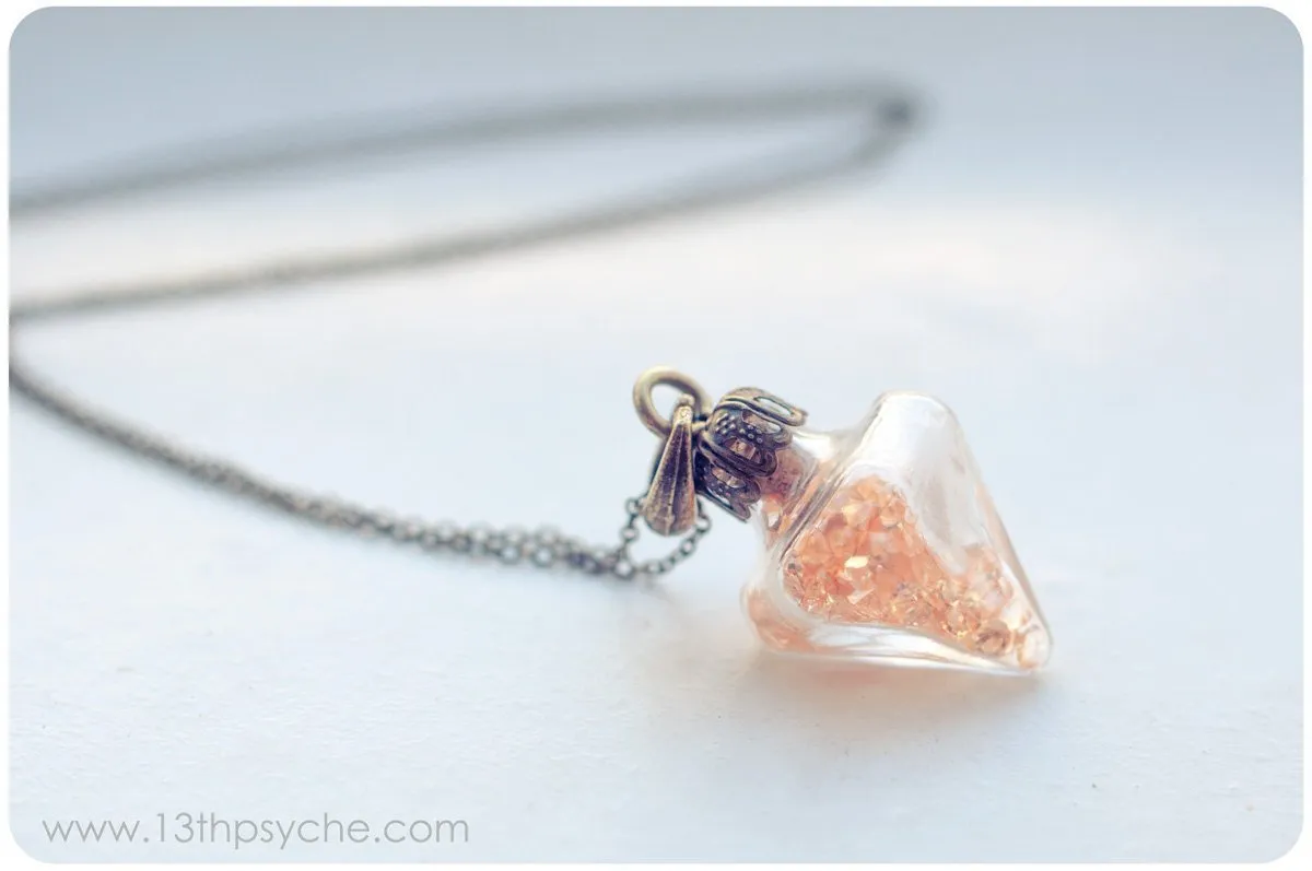 Glass pendulum diamond vial pendant necklace