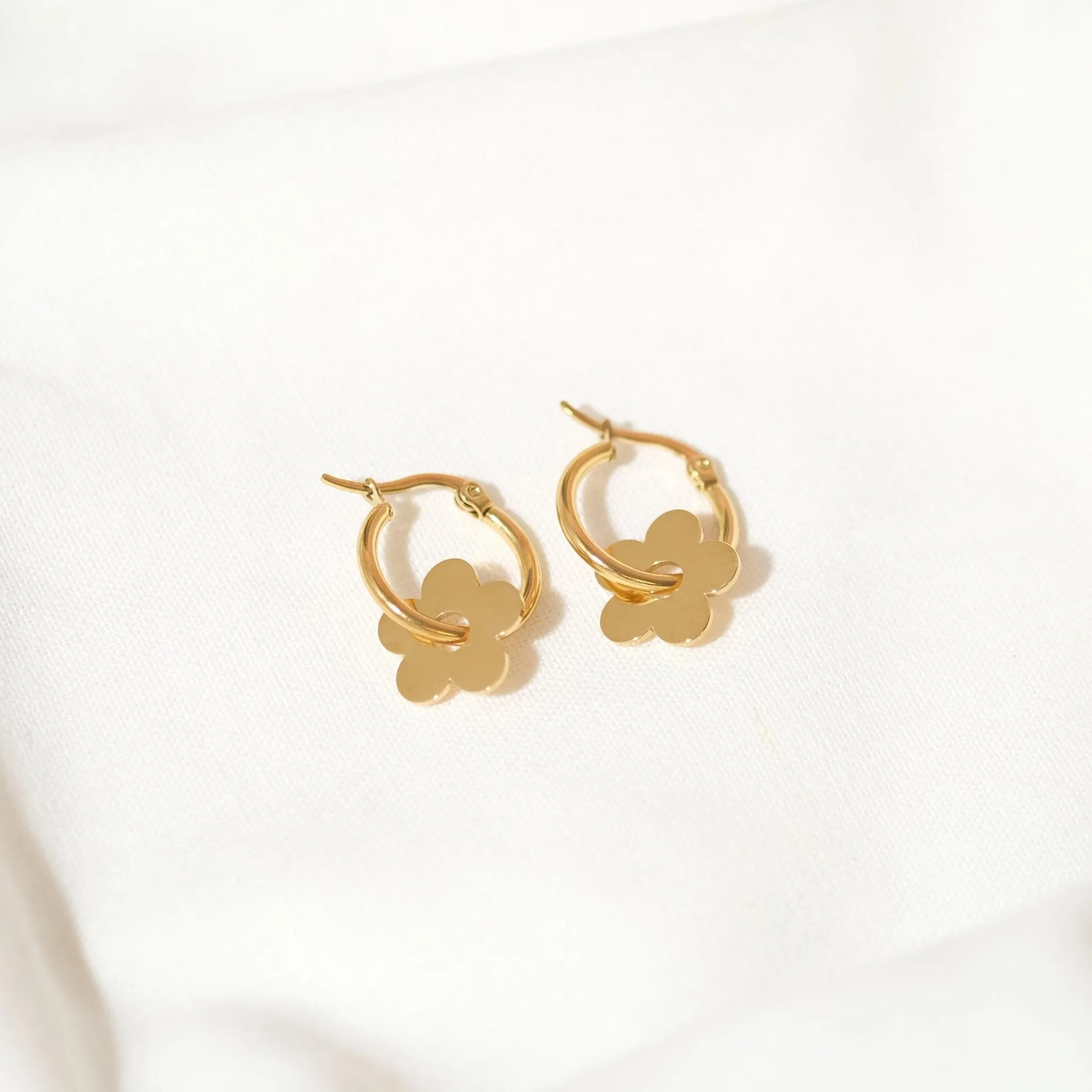 Gold Daisy Hoop Earrings