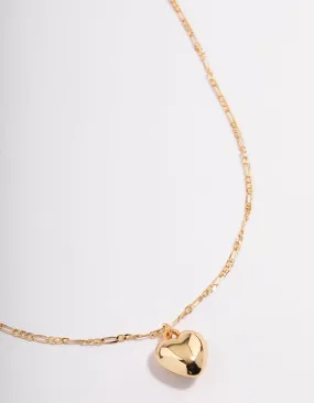 Gold Plated Puffy Heart Figaro Necklace