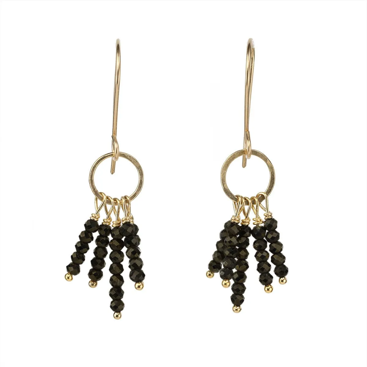 Gold Vermeil Earrings with Faceted Black Spinel Fringe