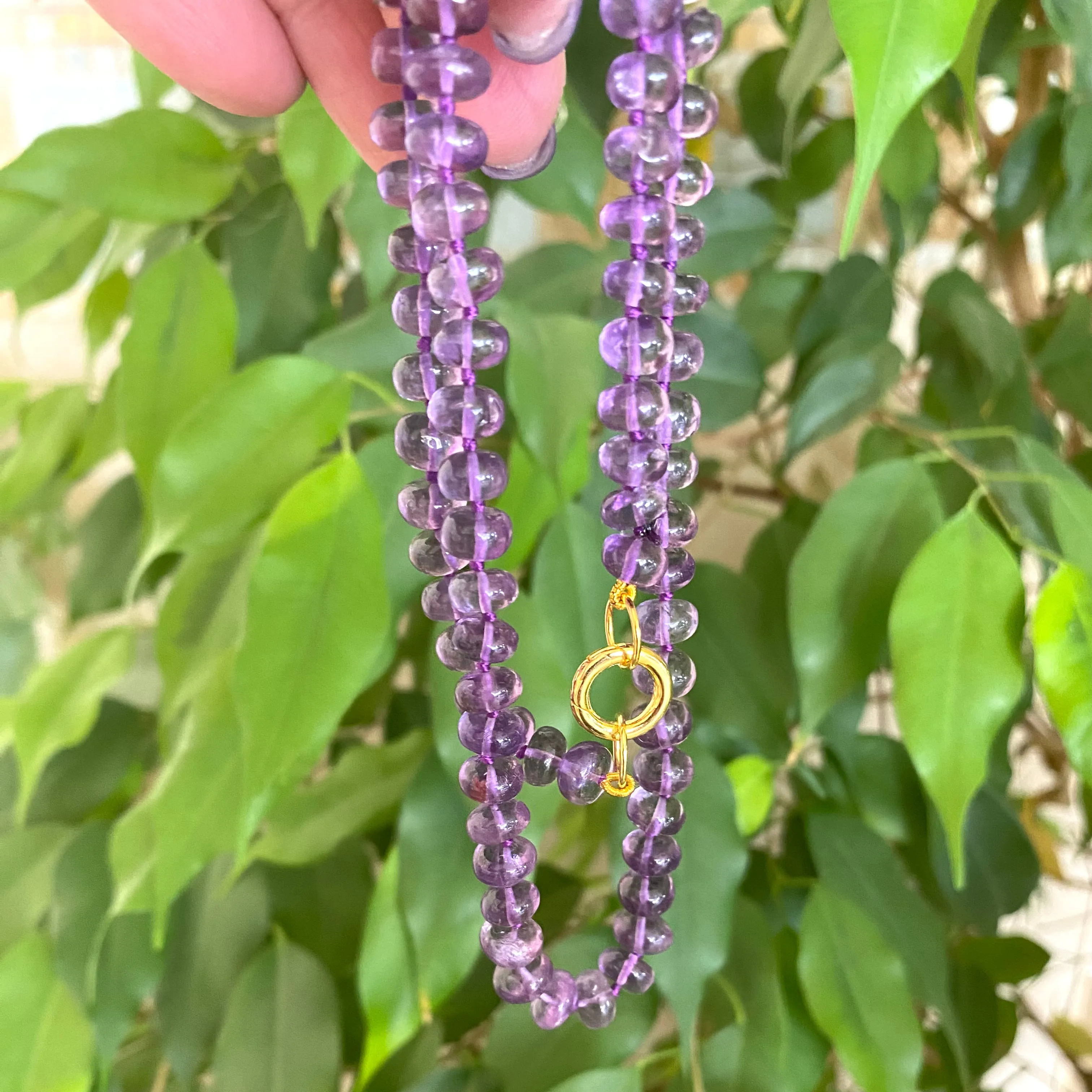 Hand Knotted Brazil Amethyst Candy Necklace, Gold Vermeil, 20”in, February Birthstone