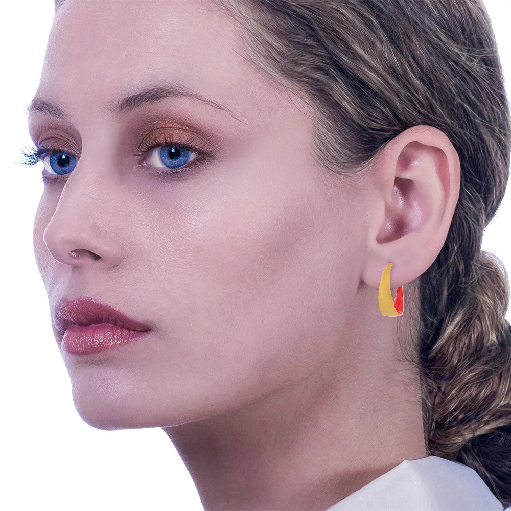 Handmade Gold Plated Silver Hoop Earrings With Red Enamel