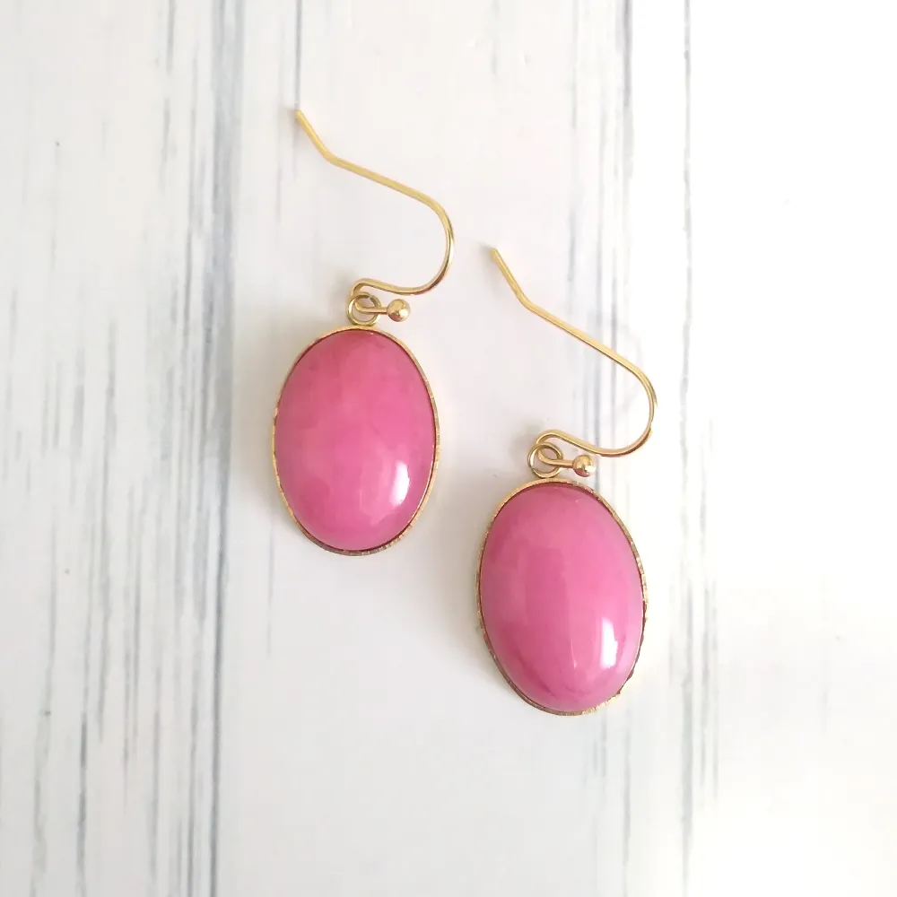 Hot Pink Jade Single Gem Drop Hook Earrings