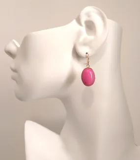 Hot Pink Jade Single Gem Drop Hook Earrings