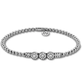 Hulchi Belluni Fidget Bracelet with Three Pave Diamond Moveable Stations White Gold Stretch Stackable