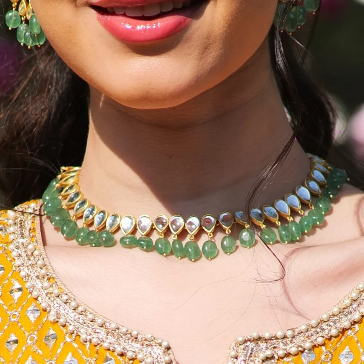 Jashn Choker Necklace - Green Strawberry Quartz