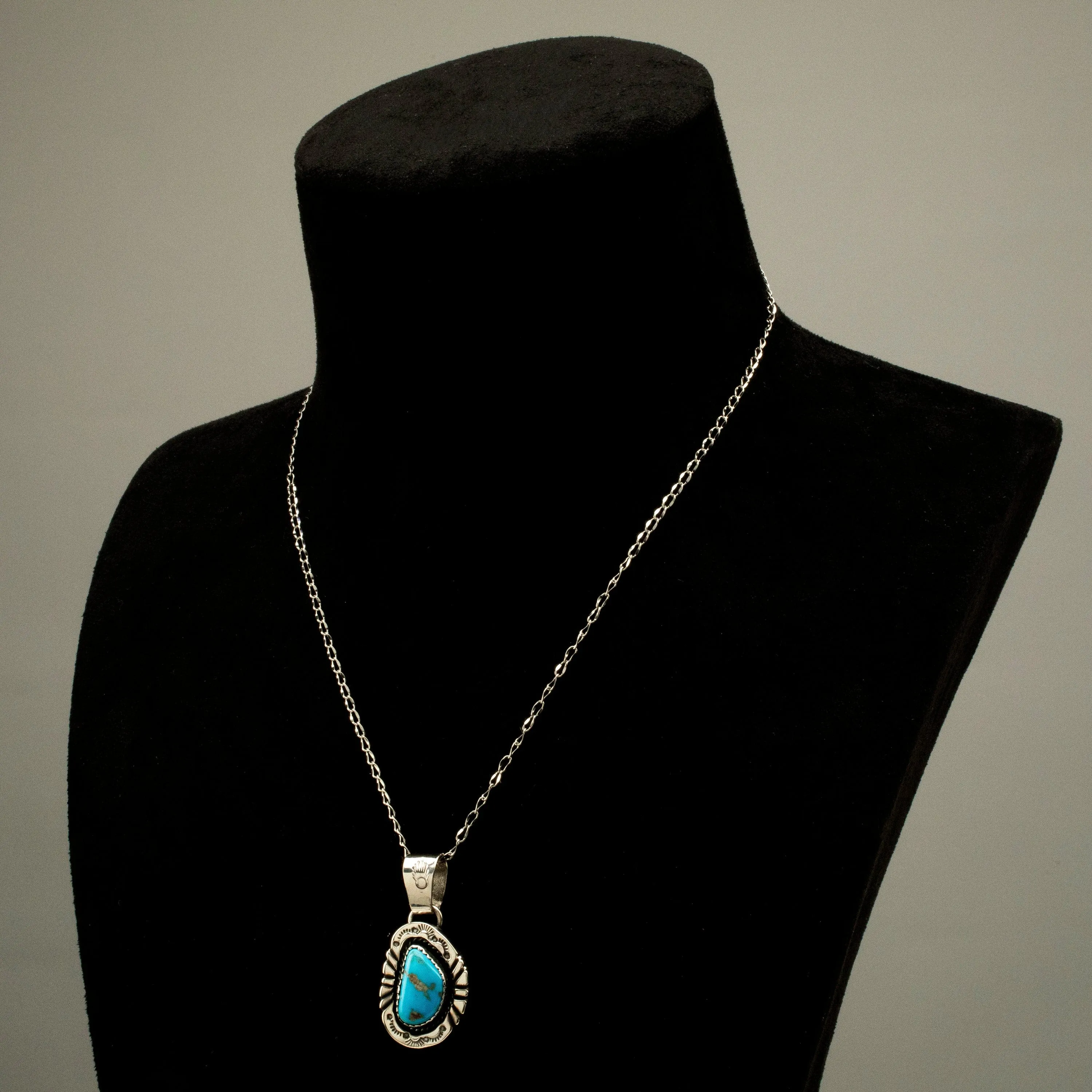 Joe Piaso Jr. Navajo Sleeping Beauty Turquoise USA Native American Made 925 Sterling Silver Pendant