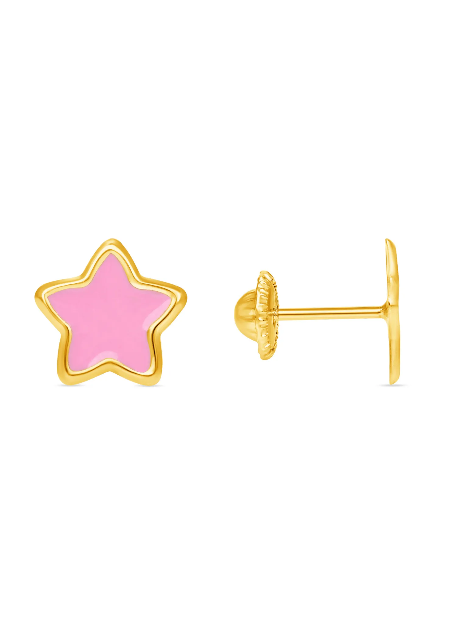 Kid Enamel Pink Star Stud Earring 14K