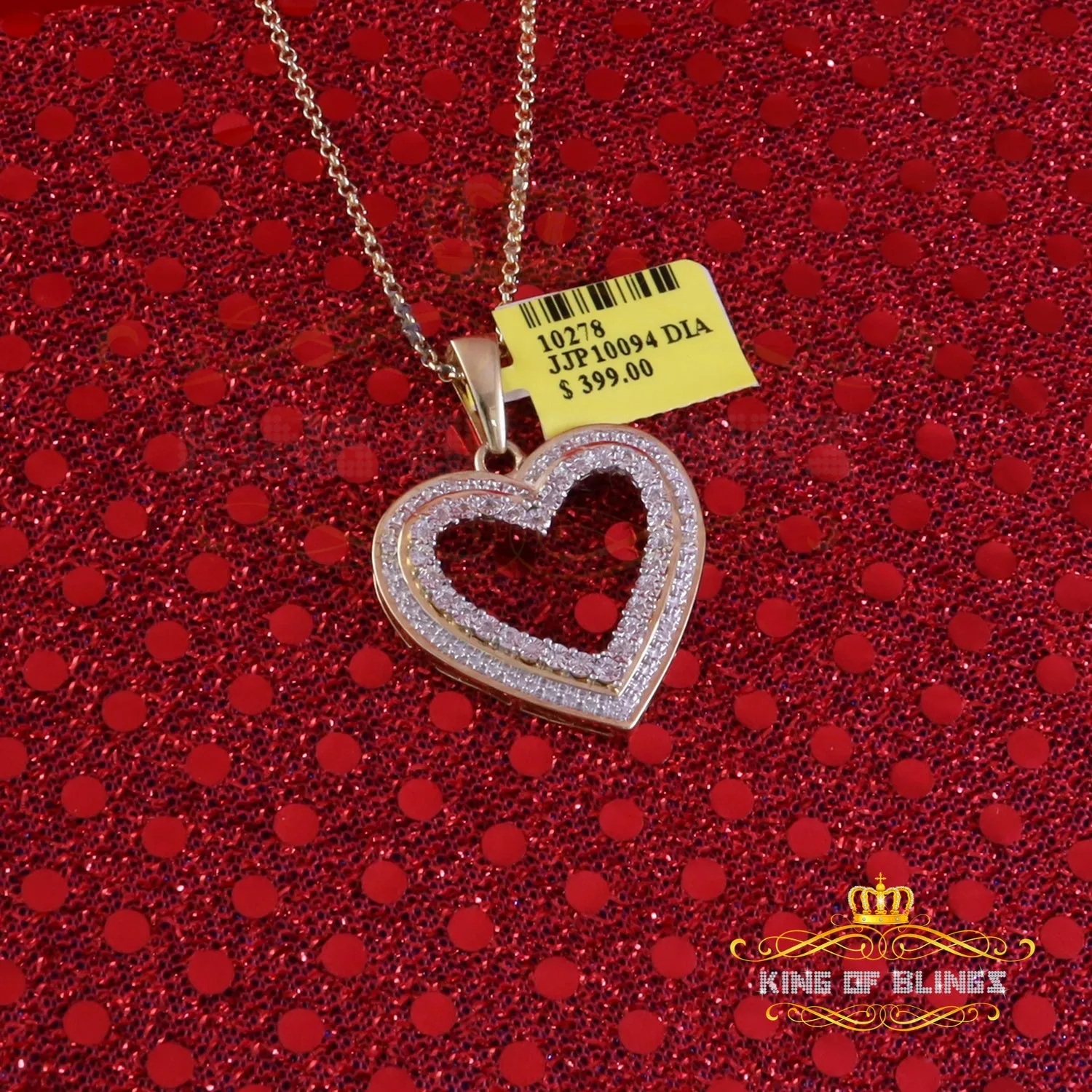 King Of Bling's HEART Yellow Valentine Real 0.10ct Diamond Silver Charm Fashion Necklace Pendant